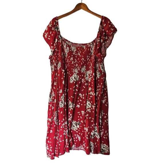 Torrid Red Mini Floral Challis Smocked Bodice Off-Shoulder Skater Dress Plus 4X - Picture 10 of 12